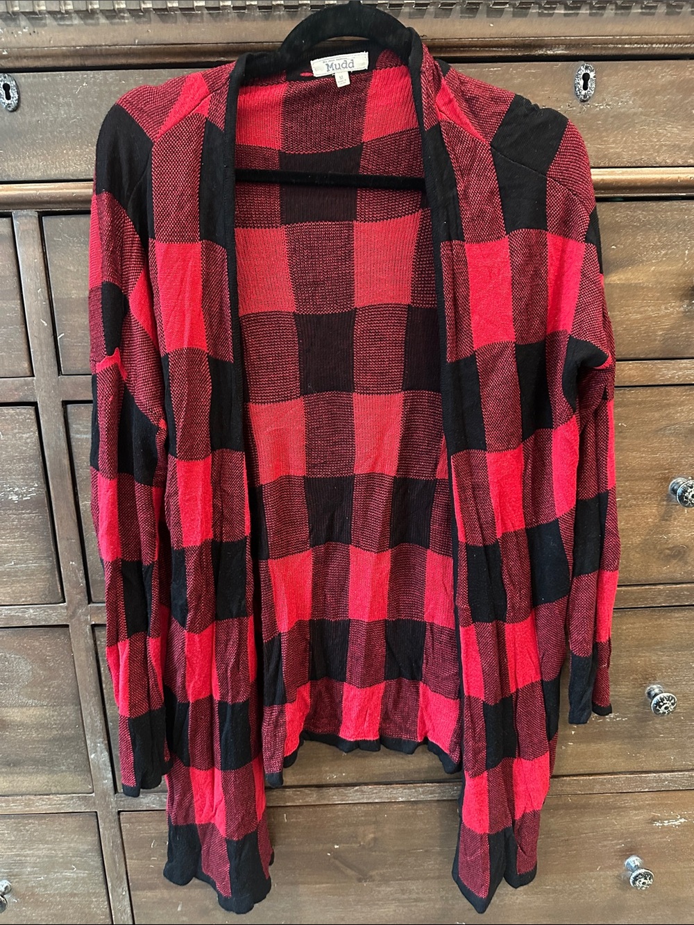 Mudd Red and Black Buffalo Plaid Open Cardigan